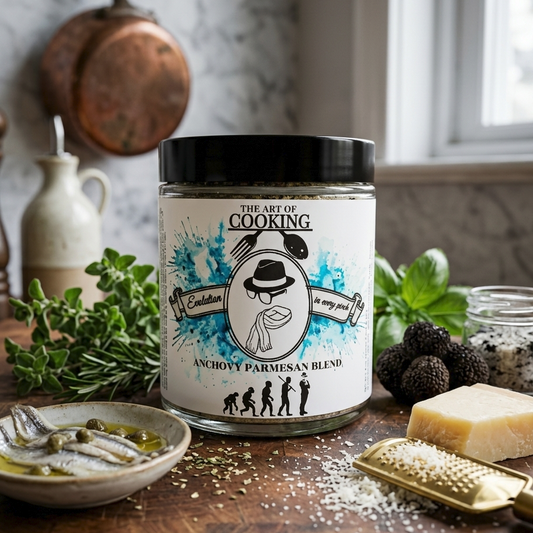Jar of 'Anchovy Parmesan Blend' from Funky Fishmonger and Forktap.com