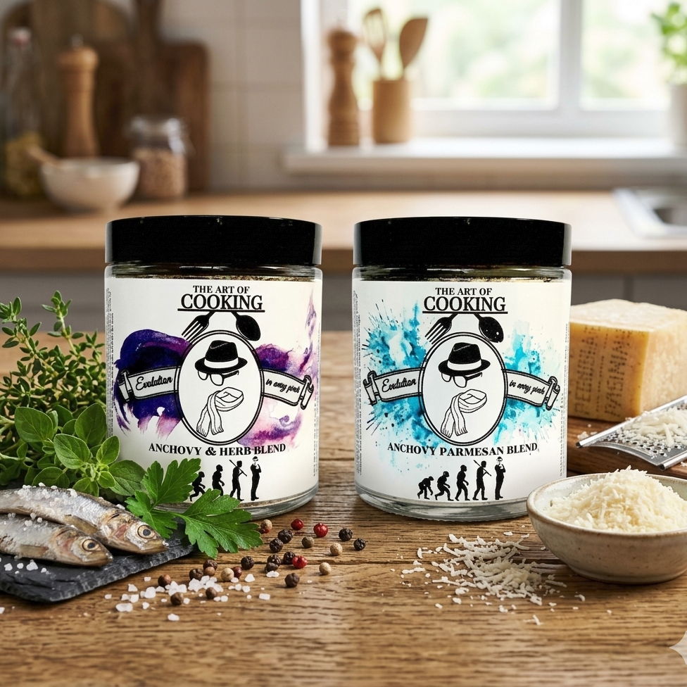 Anchovy & herbs and Anchovy Parmesan blends of spices from Funky Fishmonger and ForkTap.com