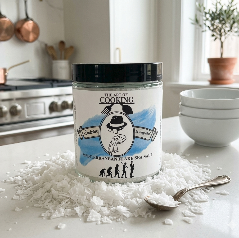 Jar of Mediterranean Flake Sea Salt from Funky Fishmonger and Forktap.com